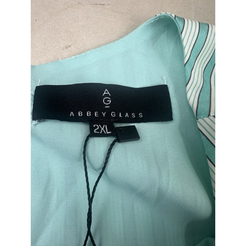 Abbey Glass NWT Turquoise Striped Puff Sleeve Shift Dress Women 2XL Bow Detail - Picture 8 of 12